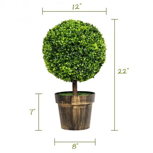 2 PCS 24" Artificial Boxwood Topiary Ball Tree