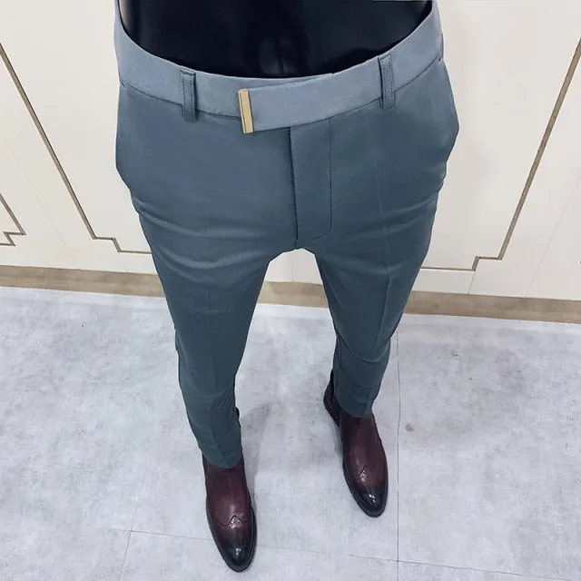 Aidase Spring Men Pants Korean Slim Fit Men Casual Ankle Length Pants Streetwear Men High Quality Black Gray Dress Suit Pant Man