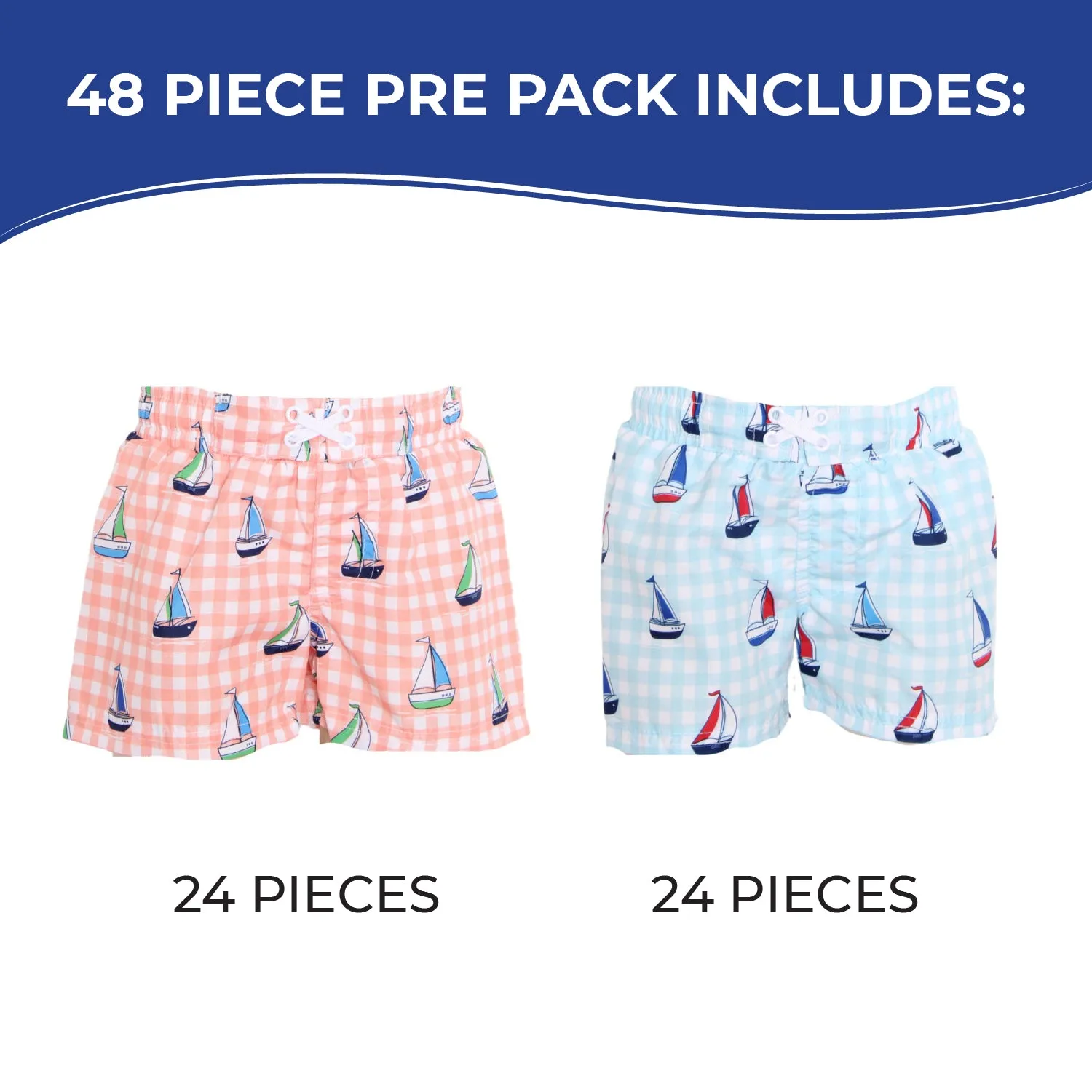 BI-AWB607 - Wholesale Infant Boy's Sailboat Themed Swim Trunks