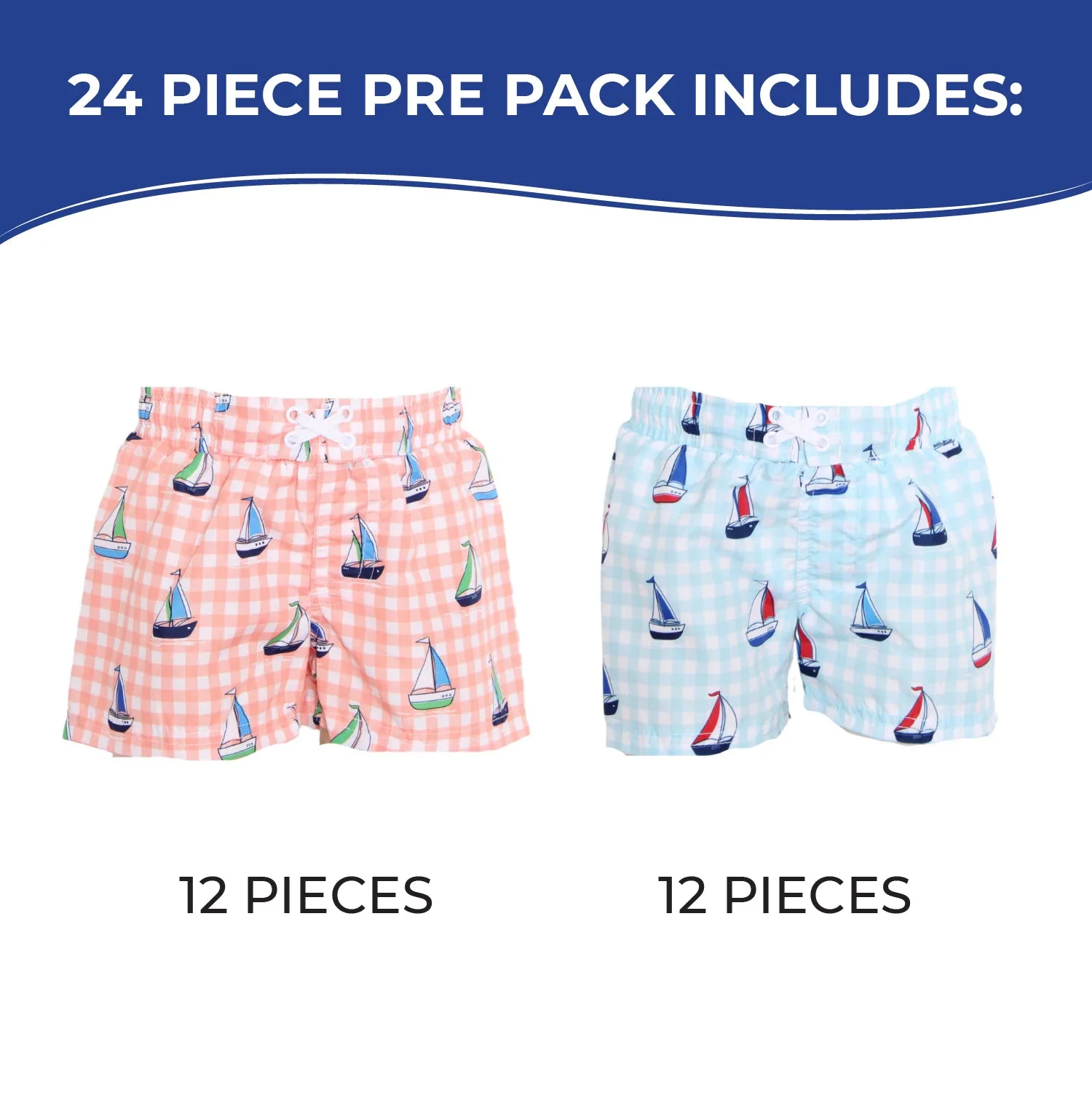 BI-AWB607 - Wholesale Infant Boy's Sailboat Themed Swim Trunks