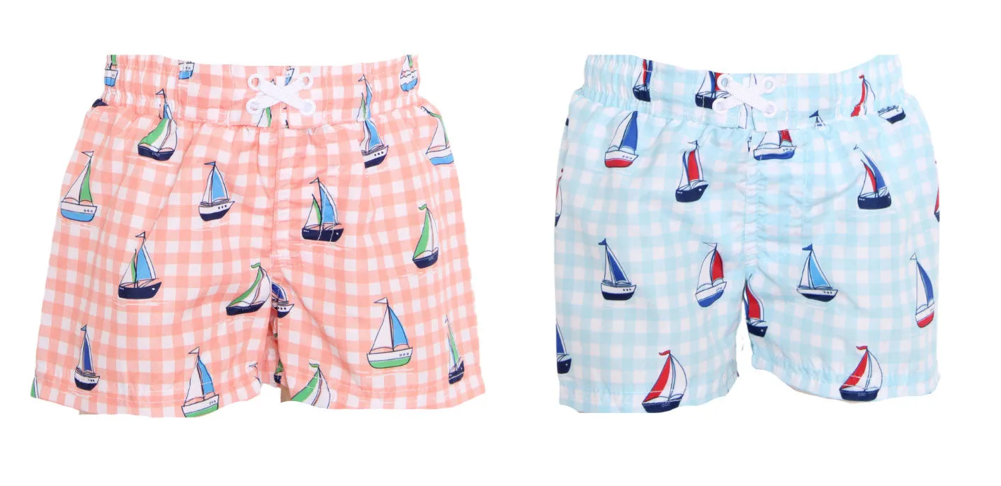 BI-AWB607 - Wholesale Infant Boy's Sailboat Themed Swim Trunks