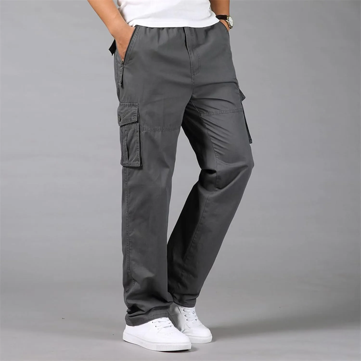 Cargo Pants for Men Relaxed Fit Elastic Running Athletic Sports Pants Casual Straight-Leg Trousers Mens Heavyweight