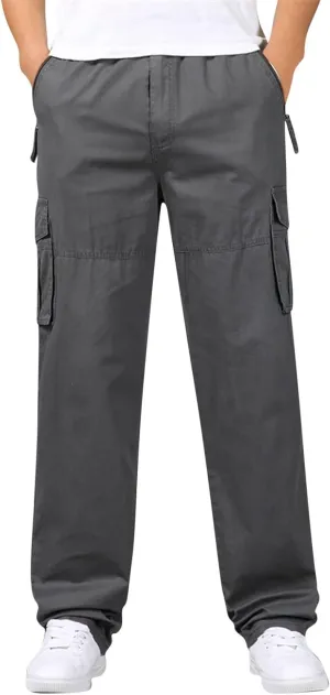 Cargo Pants for Men Relaxed Fit Elastic Running Athletic Sports Pants Casual Straight-Leg Trousers Mens Heavyweight