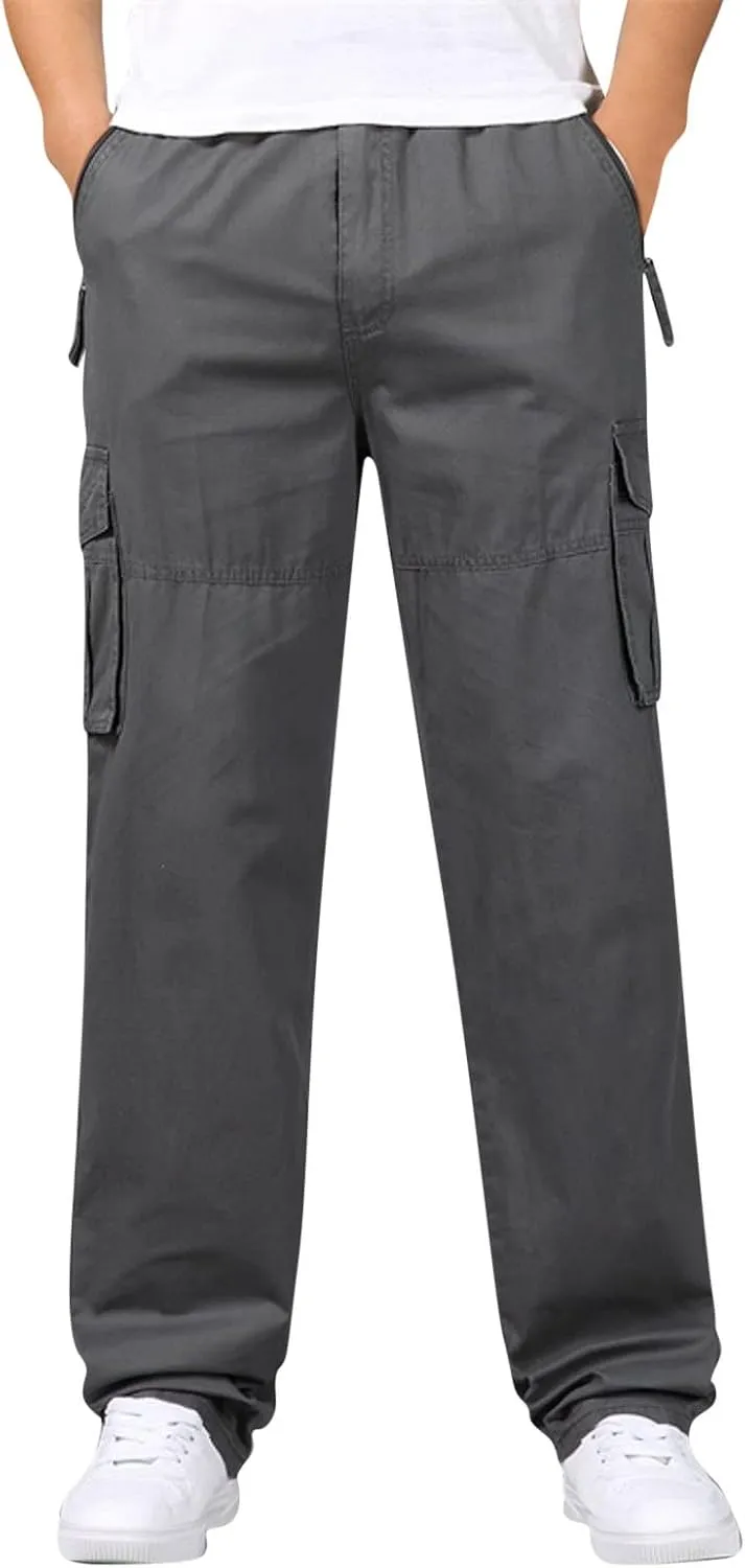 Cargo Pants for Men Relaxed Fit Elastic Running Athletic Sports Pants Casual Straight-Leg Trousers Mens Heavyweight