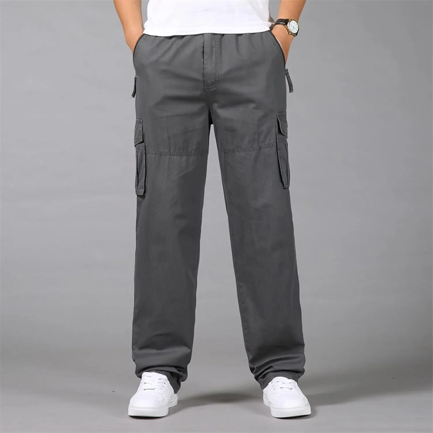 Cargo Pants for Men Relaxed Fit Elastic Running Athletic Sports Pants Casual Straight-Leg Trousers Mens Heavyweight