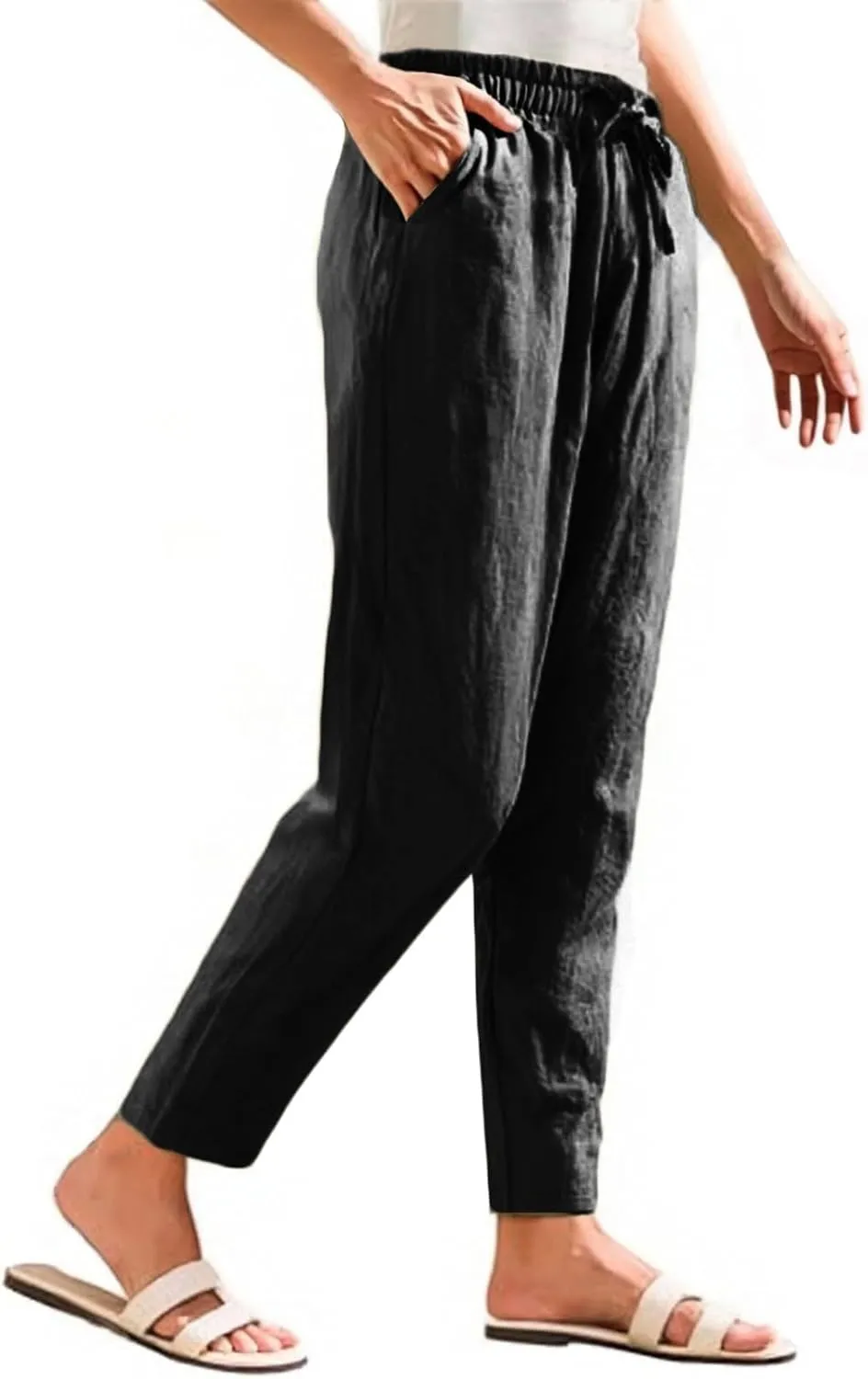 High Waisted Linen Pants Women Straight Leg Summer Trousers, Cotton Pants for Women Lounge Cotton Workout