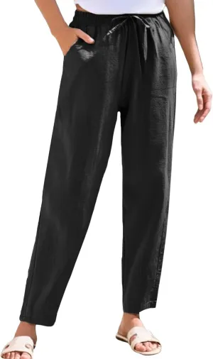High Waisted Linen Pants Women Straight Leg Summer Trousers, Cotton Pants for Women Lounge Cotton Workout