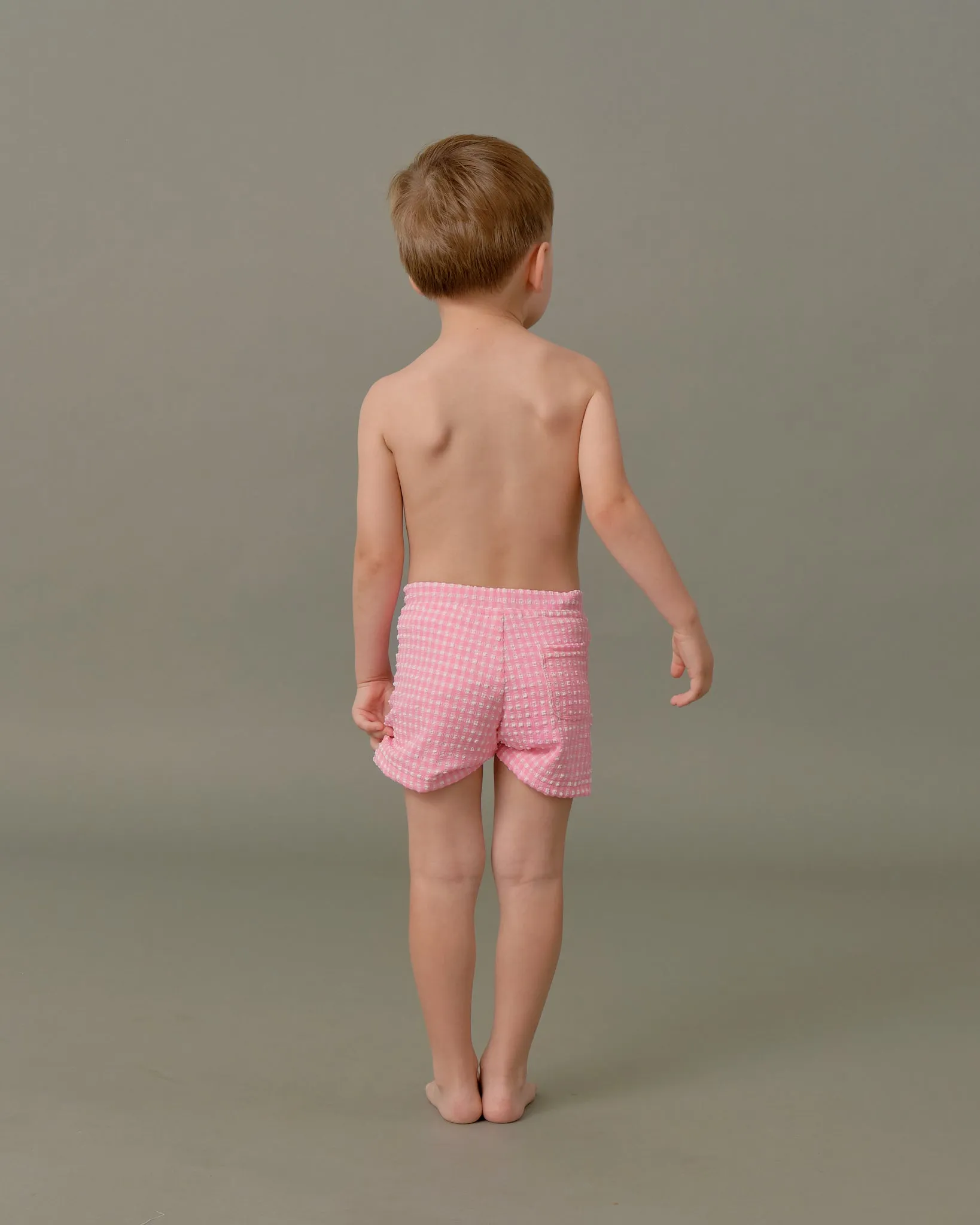 Kids Swim Trunks in Pink Tourmaline Gingham