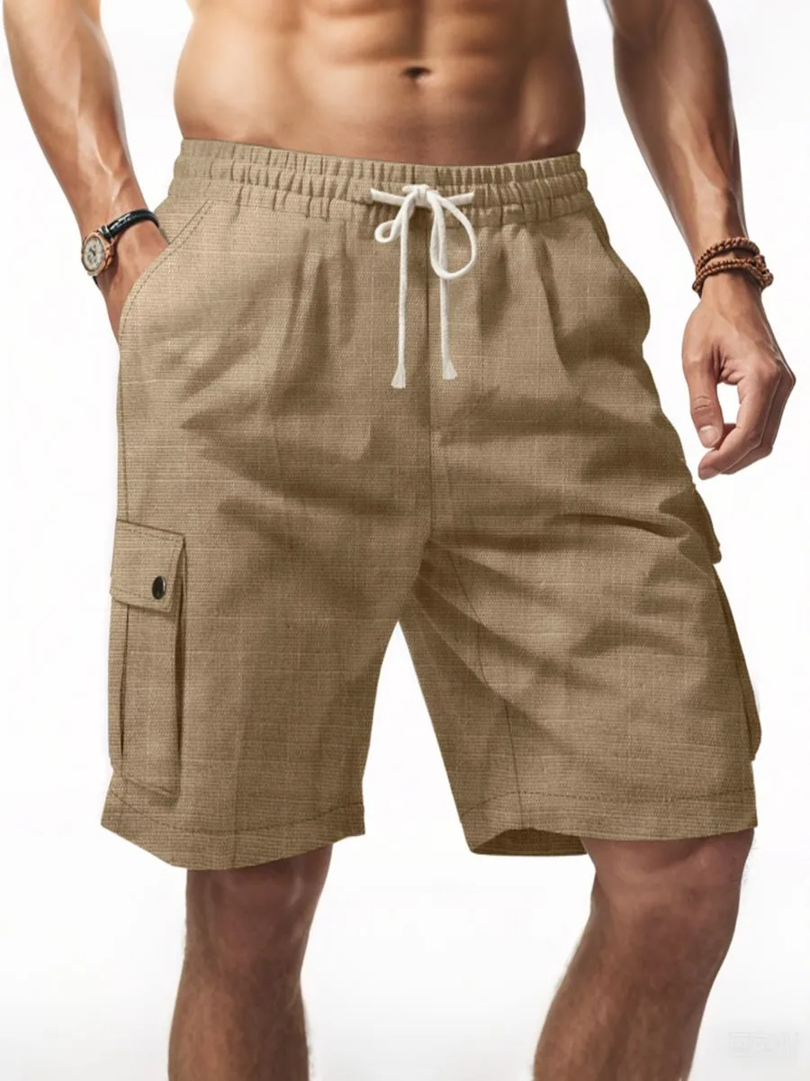 Linen Drawstring Cargo Shorts