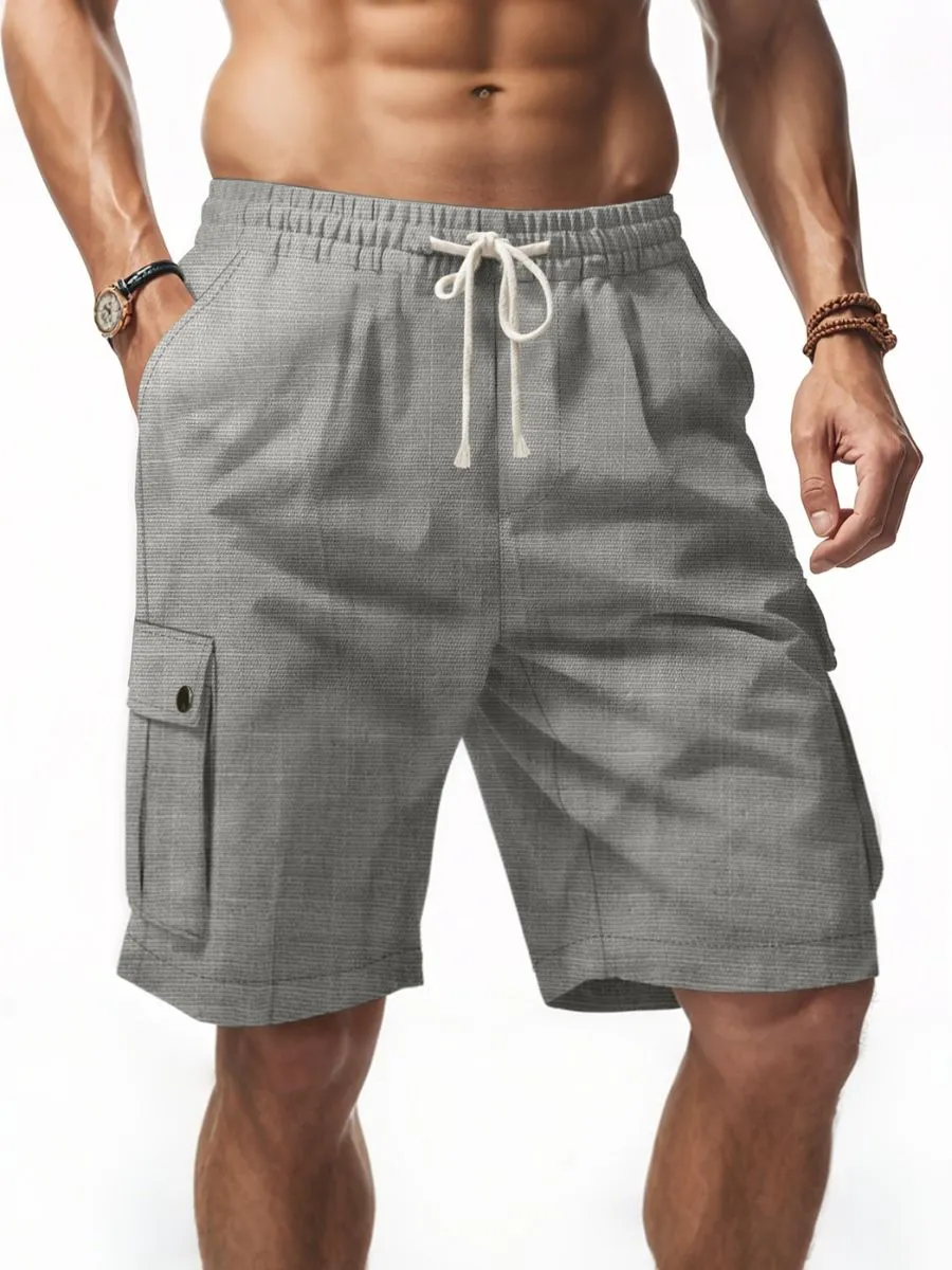 Linen Drawstring Cargo Shorts