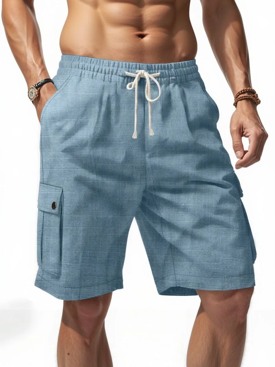 Linen Drawstring Cargo Shorts