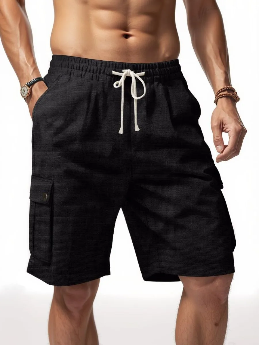 Linen Drawstring Cargo Shorts