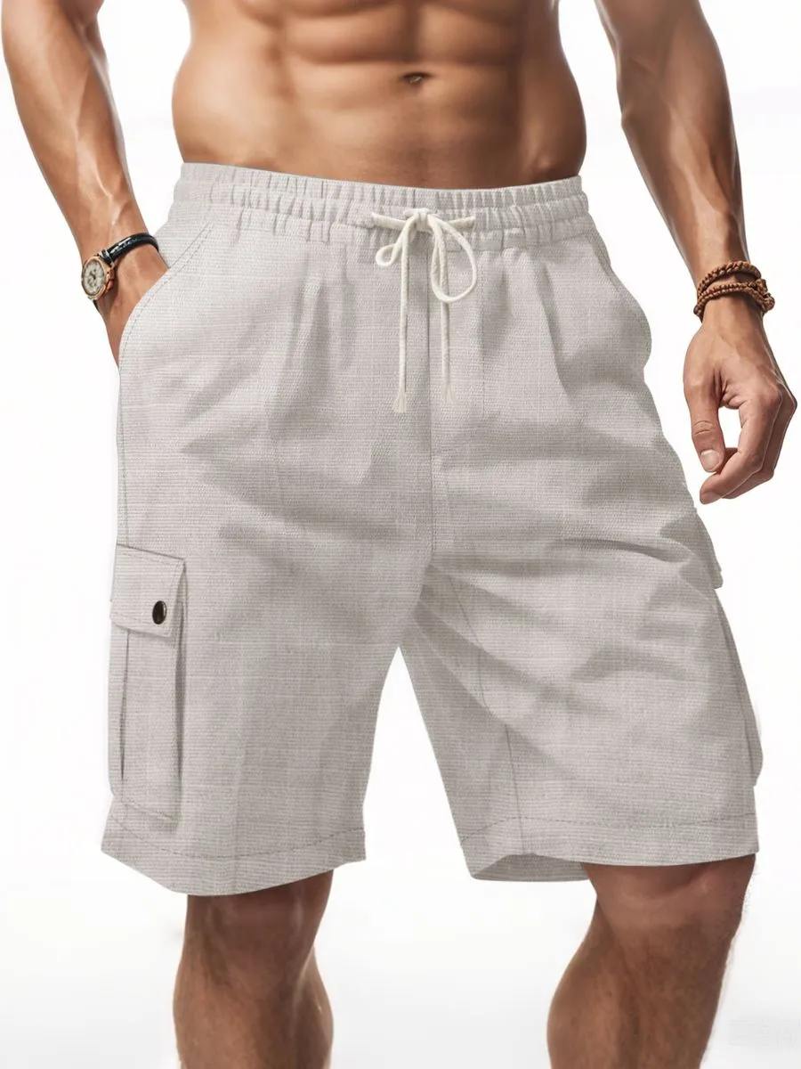 Linen Drawstring Cargo Shorts