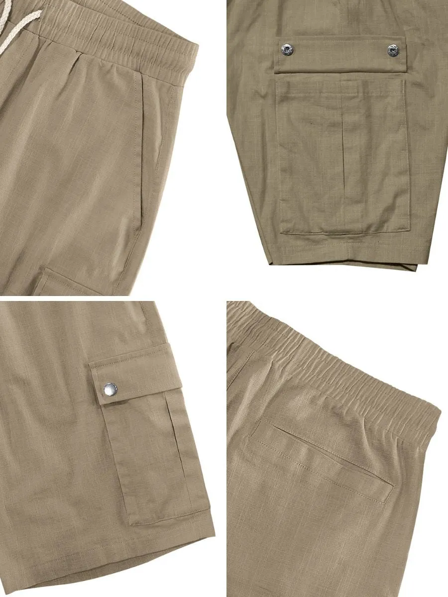 Linen Drawstring Cargo Shorts