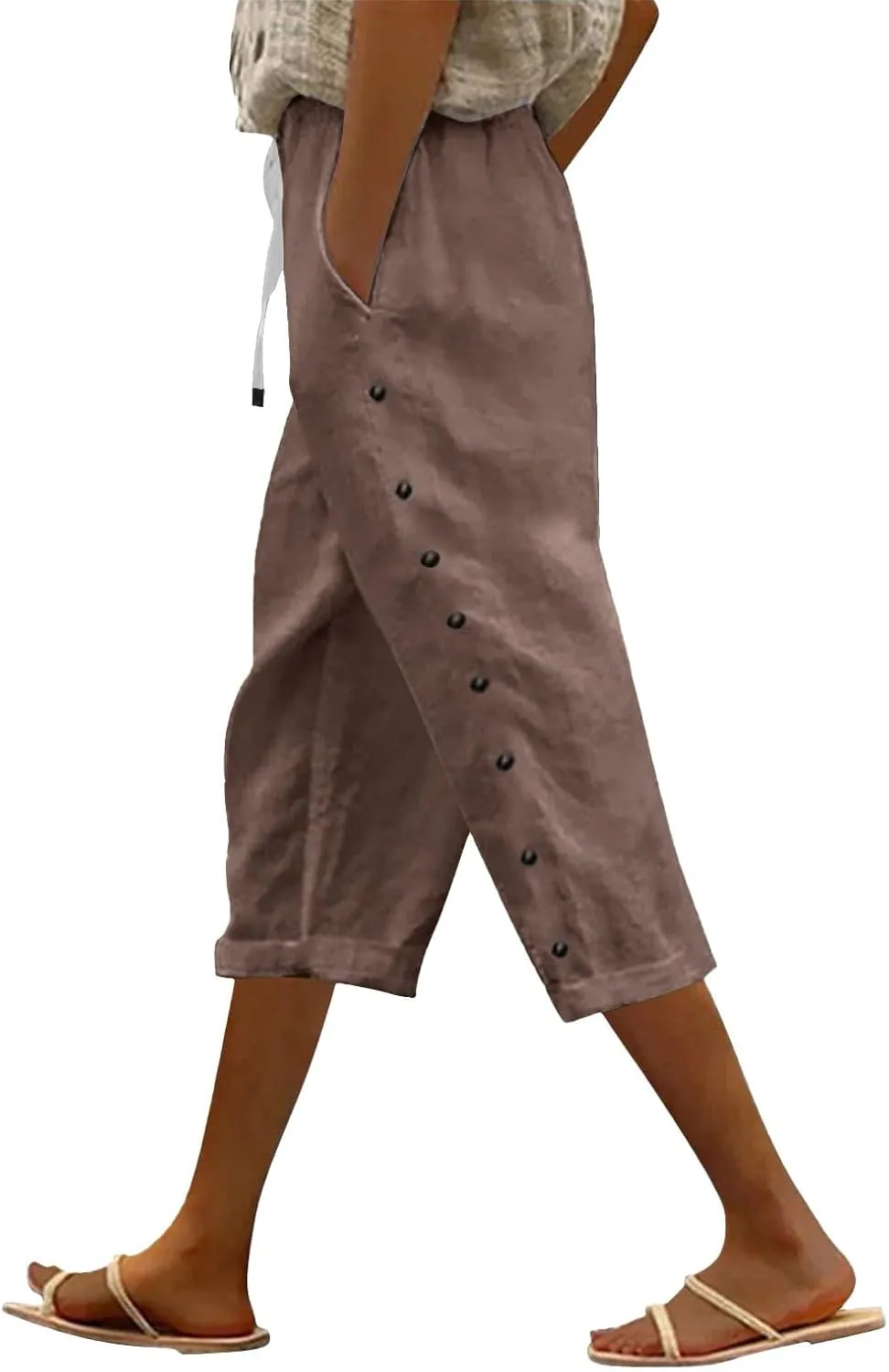 Linen Pants Women 2025 Striped Capri Pant Lightweight Spring Summer Fashion Clothes Ladies Pinstripe Cropped Trousers