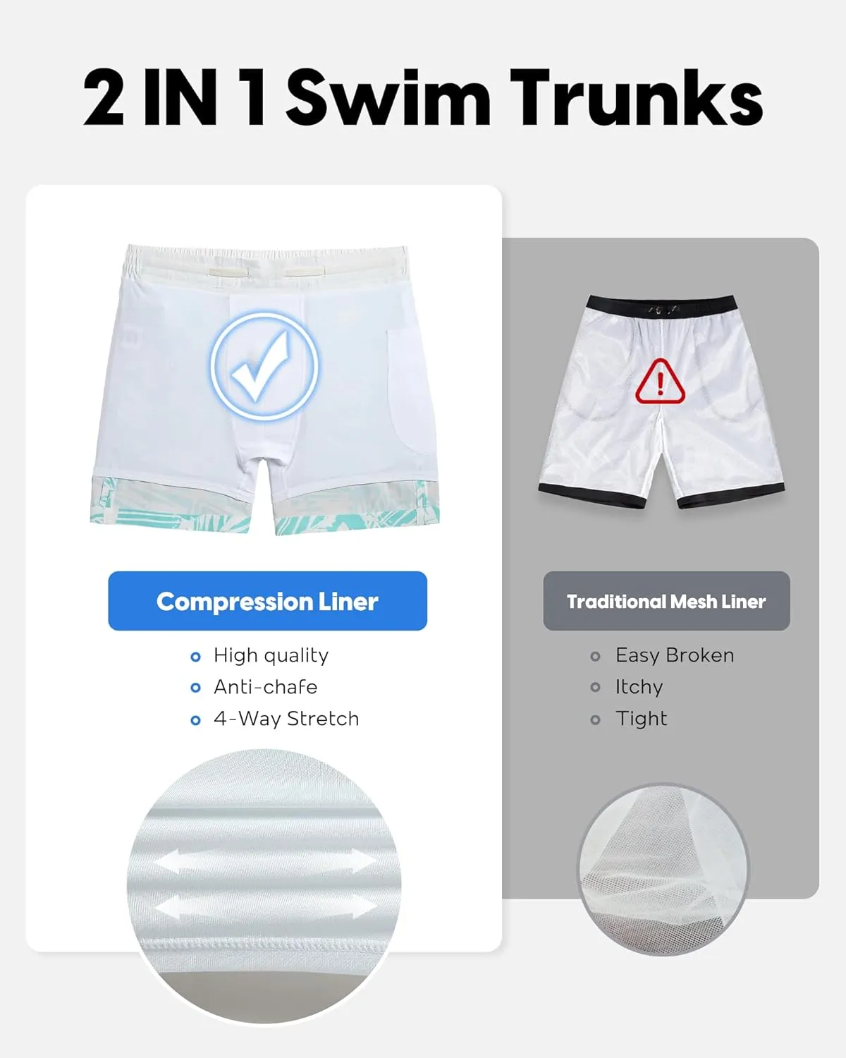 maamgic Men's Swim Trunks with Compression Liner Board Shorts Vintage Beach Shorts Quick Dry with Zipper Pockets