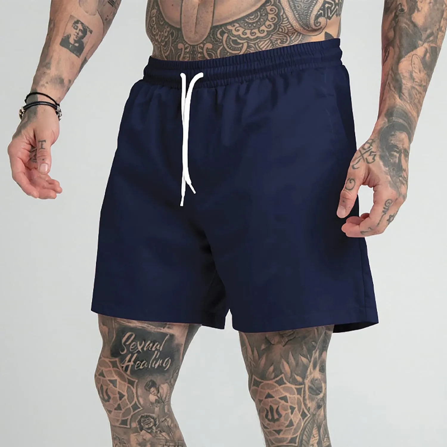 Men's Drawstring Sports Shorts with Pockets Casual Mid Waist Elastic Waistband Workout Exercise Running Shorts