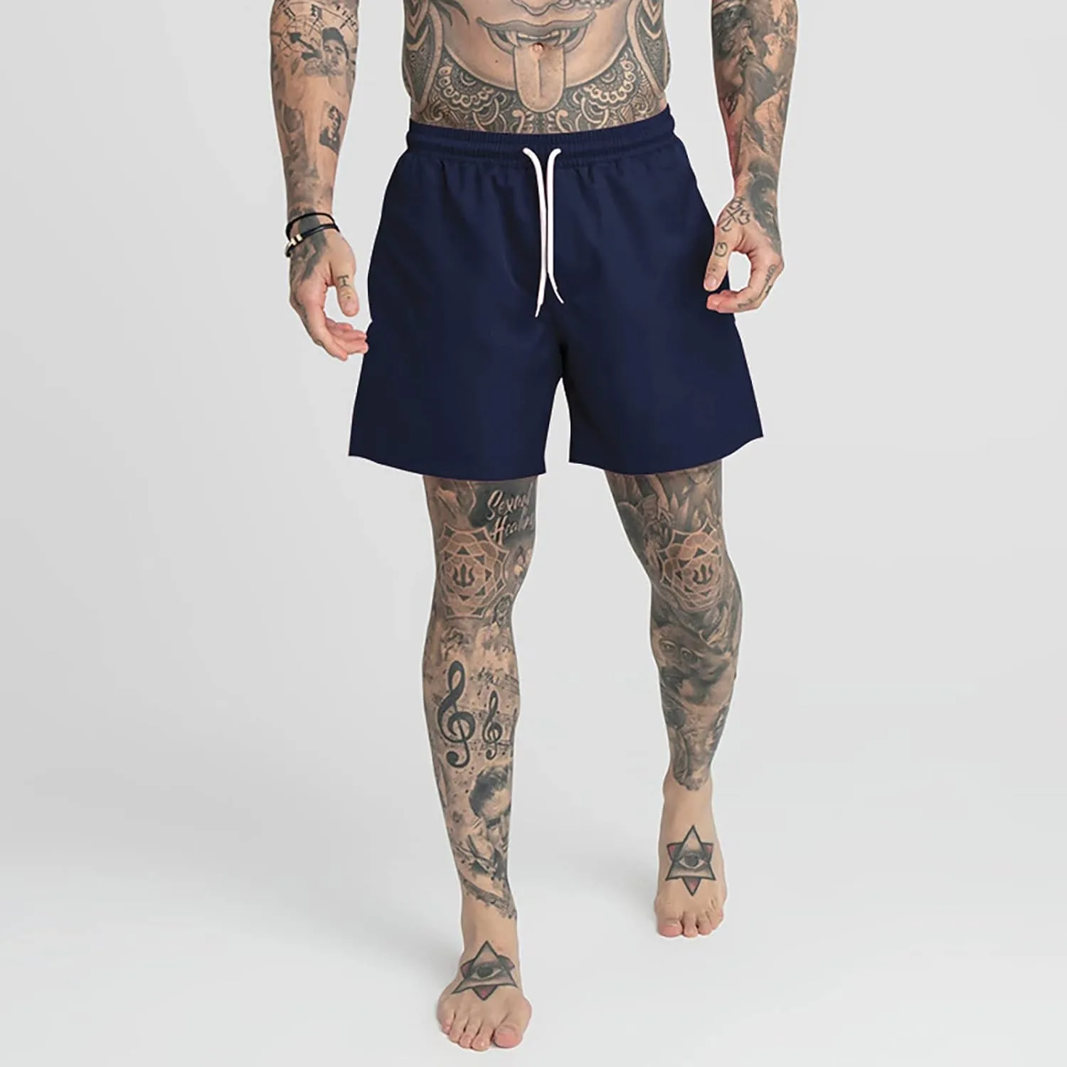 Men's Drawstring Sports Shorts with Pockets Casual Mid Waist Elastic Waistband Workout Exercise Running Shorts