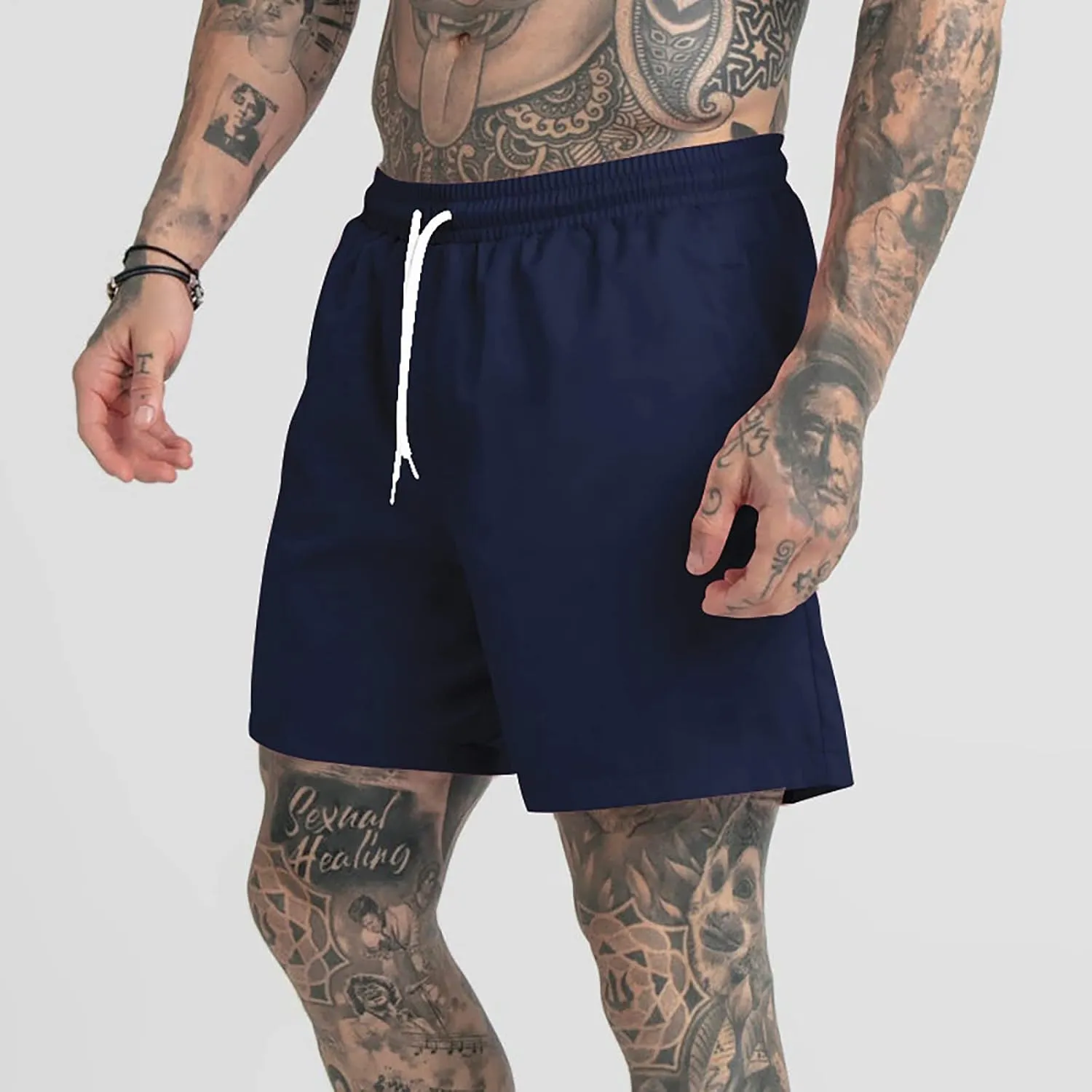 Men's Drawstring Sports Shorts with Pockets Casual Mid Waist Elastic Waistband Workout Exercise Running Shorts
