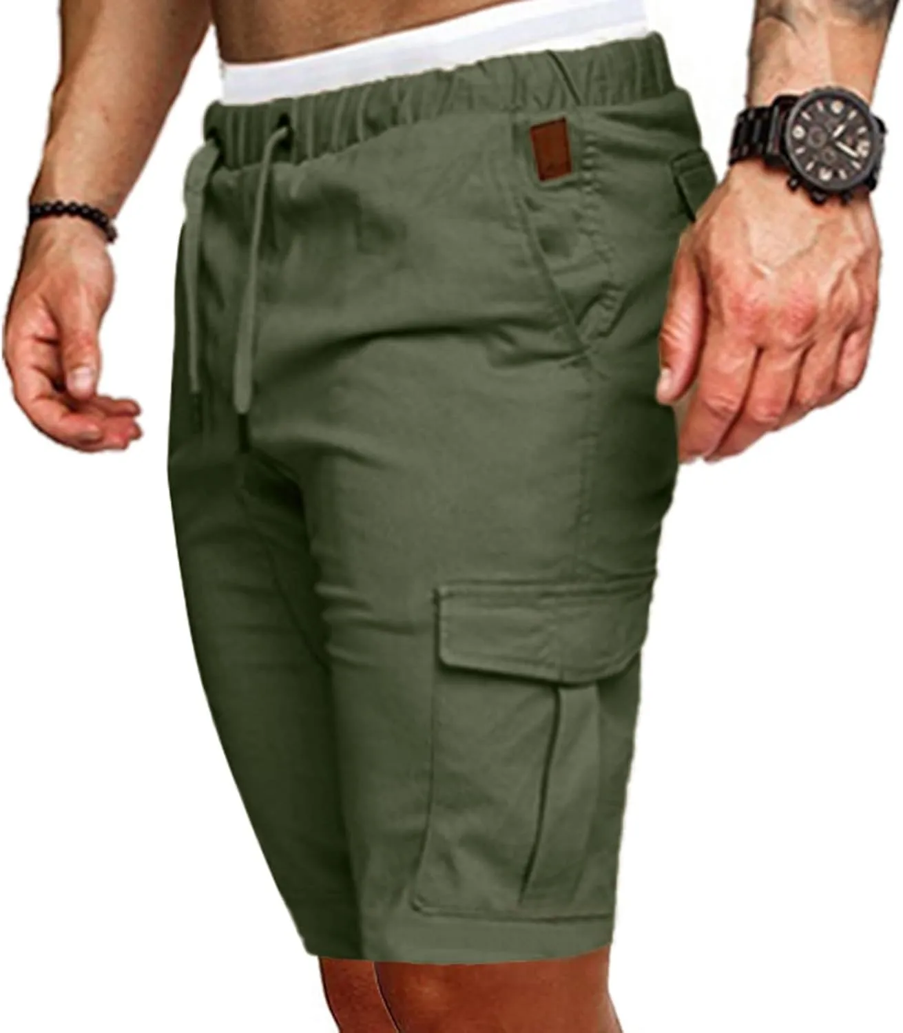 Muscularfit 6 Inch Inseam Shorts Men Cotton Linen Shorts with Pockets Slim Fit Drawstring Elastic Waist Summer Beach Shorts