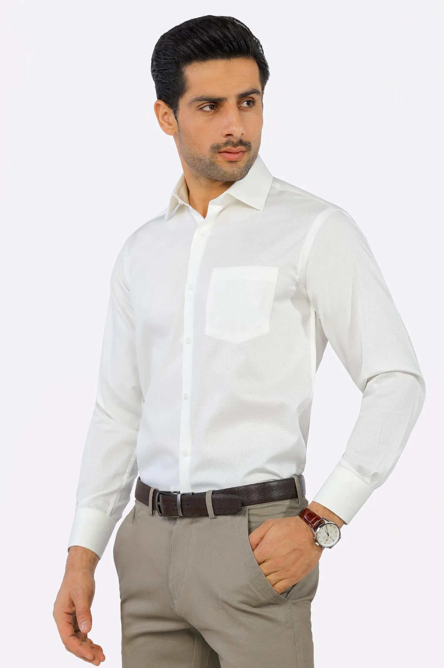 Off White Self Textured Formal Shirt