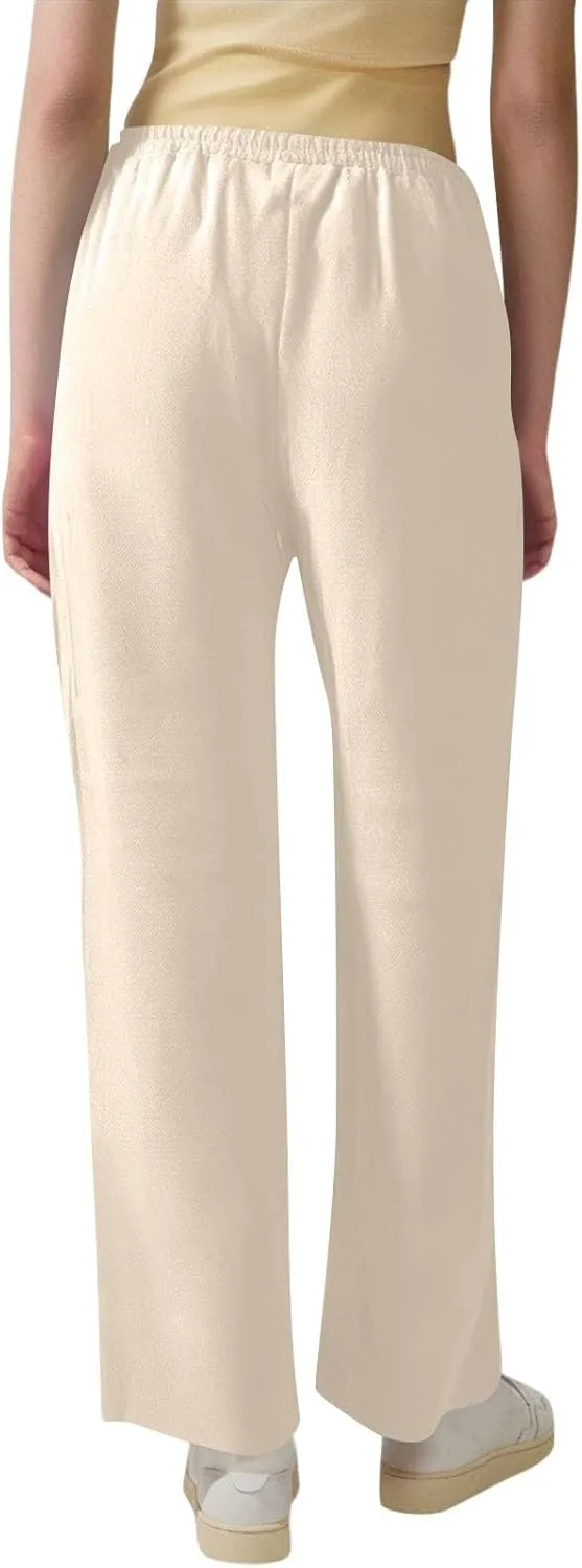 Petite Pants for Women High Waisted Straight Leg, Stretch Active Pants for Women Linen Business Casual Trousers