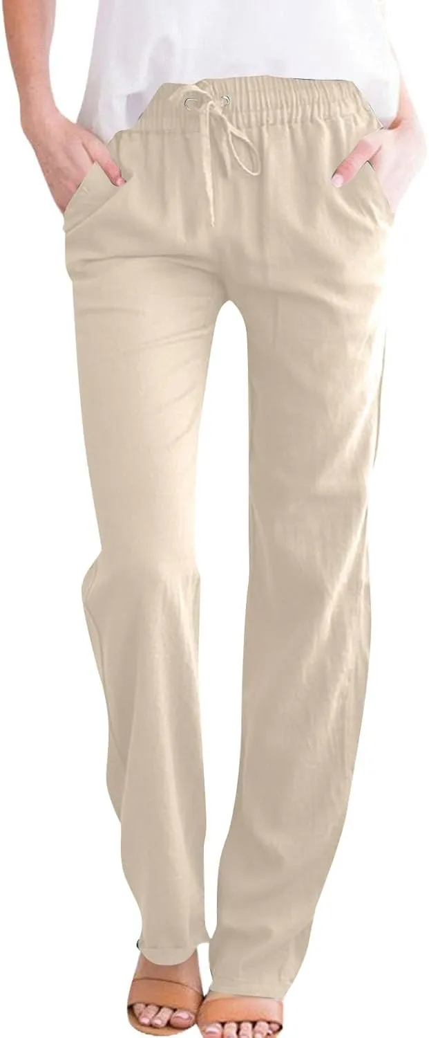 Petite Pants for Women High Waisted Straight Leg, Stretch Active Pants for Women Linen Business Casual Trousers