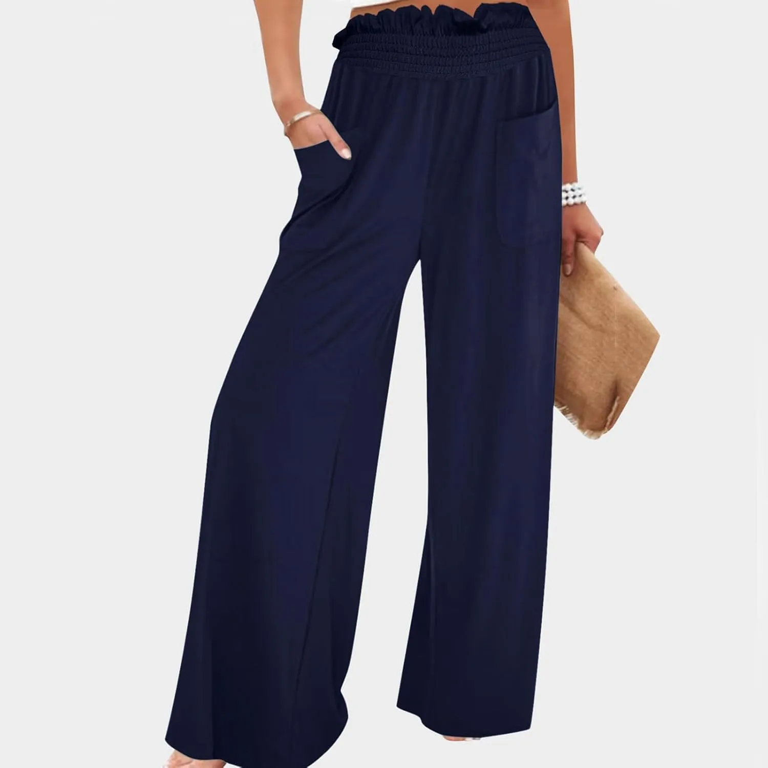 PTOLOCIF Palazzo Pants for Women,Drawstring High Waist Palazzo Pants Wide Leg Cotton Pants Summer Beach Loose Trousers