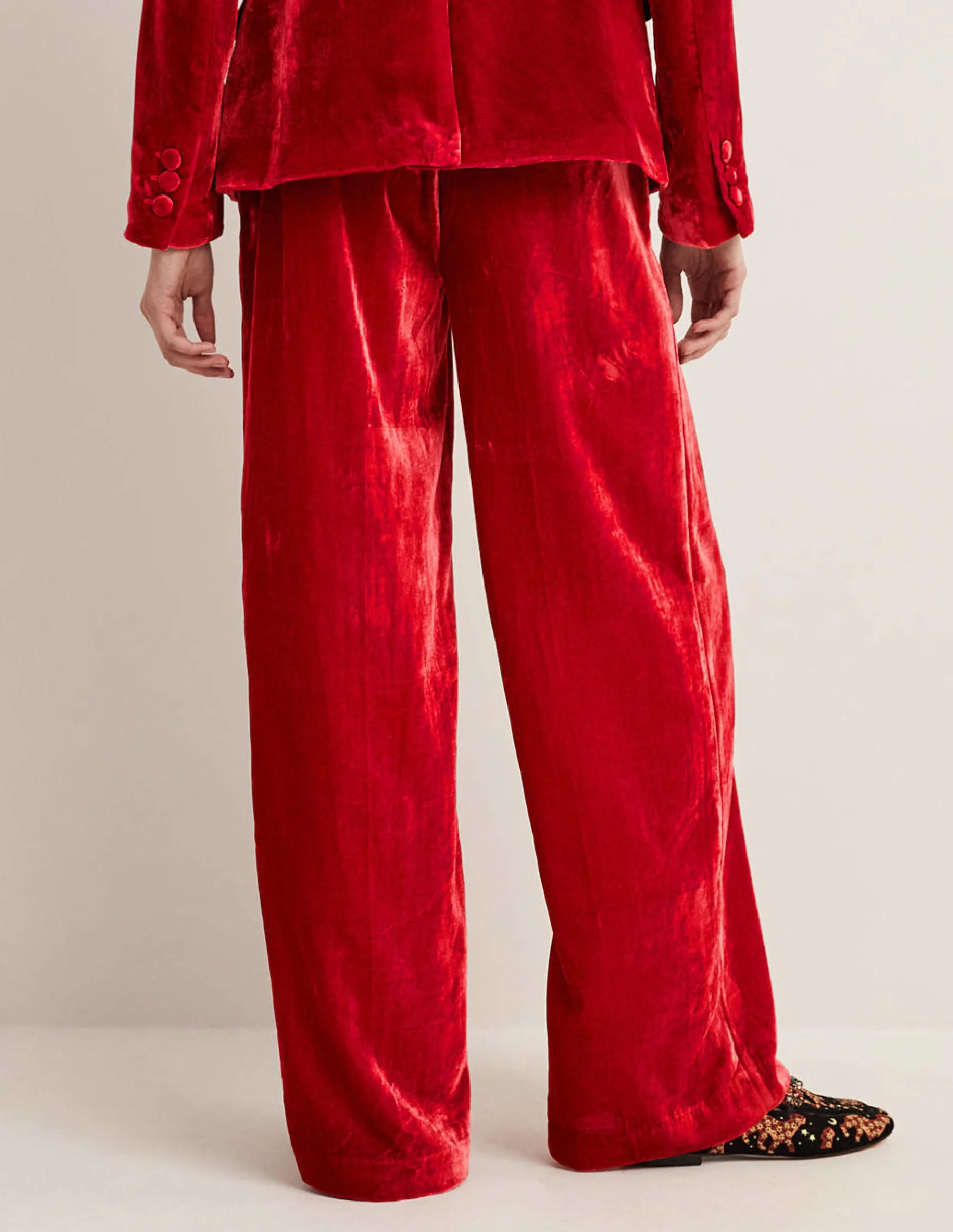 Red Velvet Wide-Leg Trousers-Red Velvet