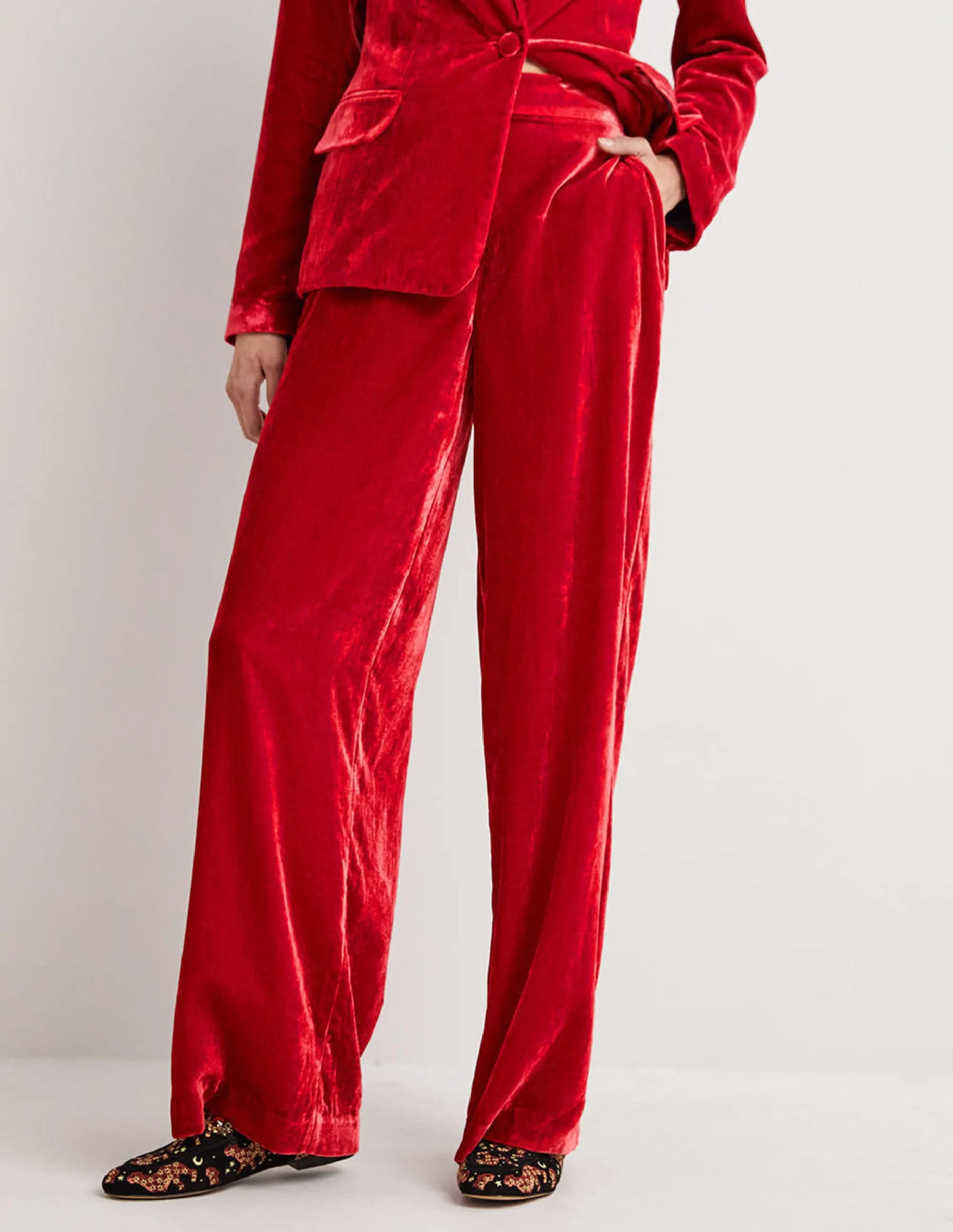 Red Velvet Wide-Leg Trousers-Red Velvet