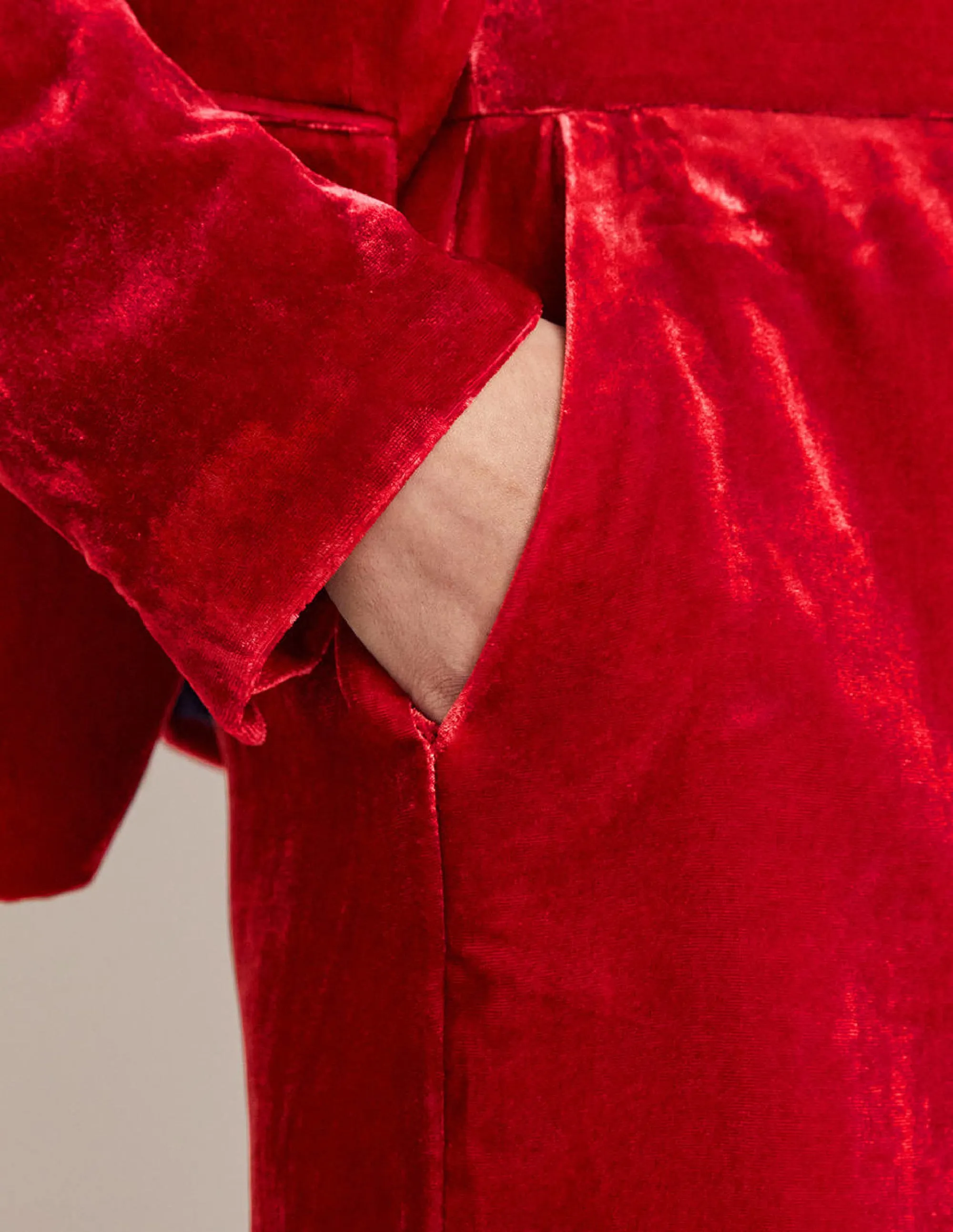 Red Velvet Wide-Leg Trousers-Red Velvet
