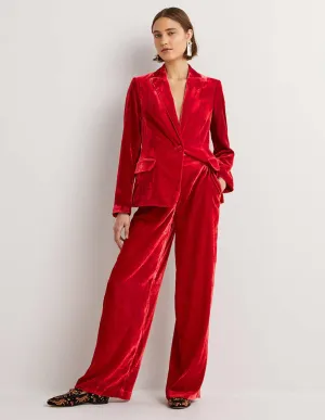 Red Velvet Wide-Leg Trousers-Red Velvet