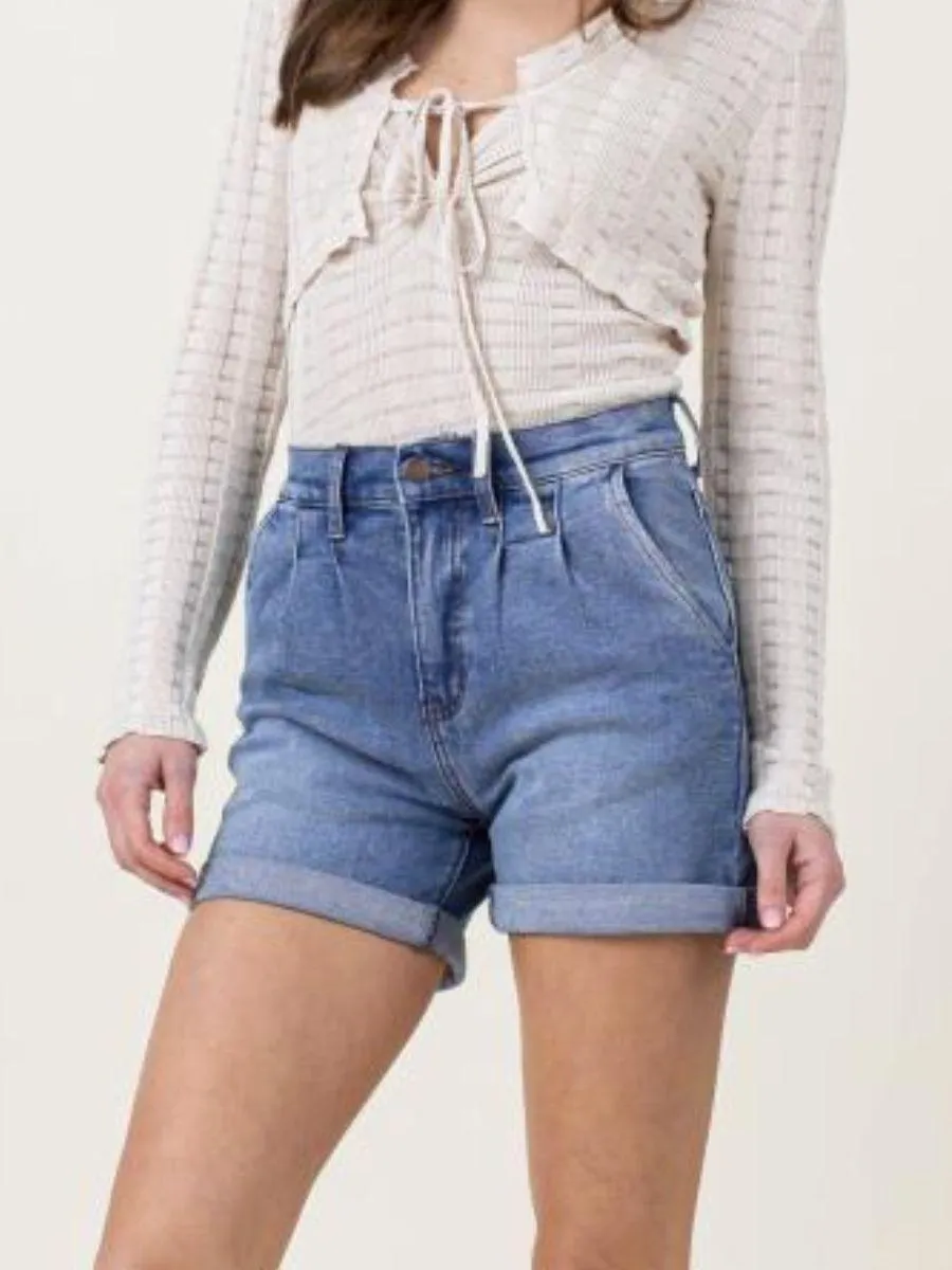 Roll with the Punches Pin Tuck Denim Shorts