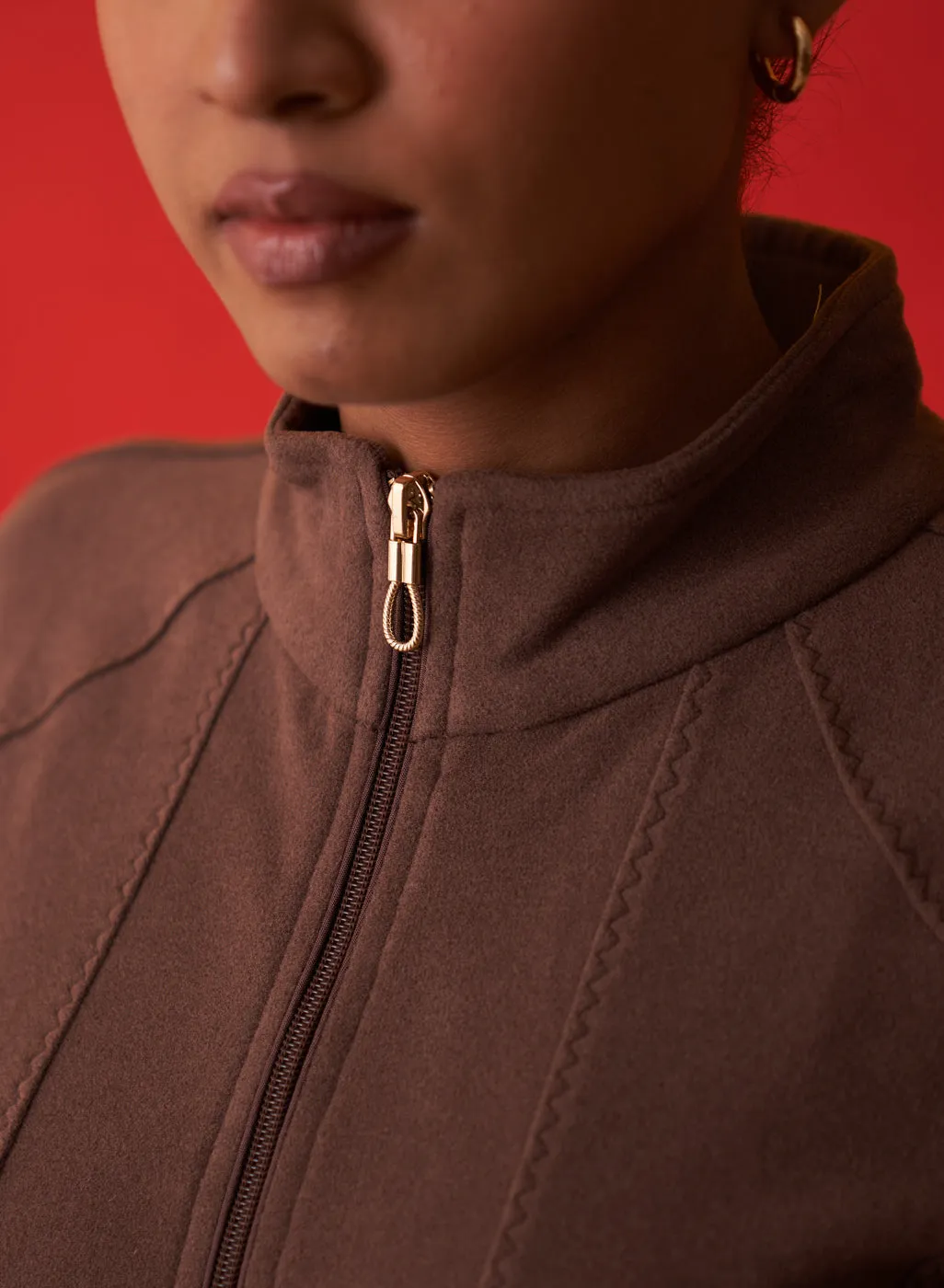Taupe High-neck Jacket for Women