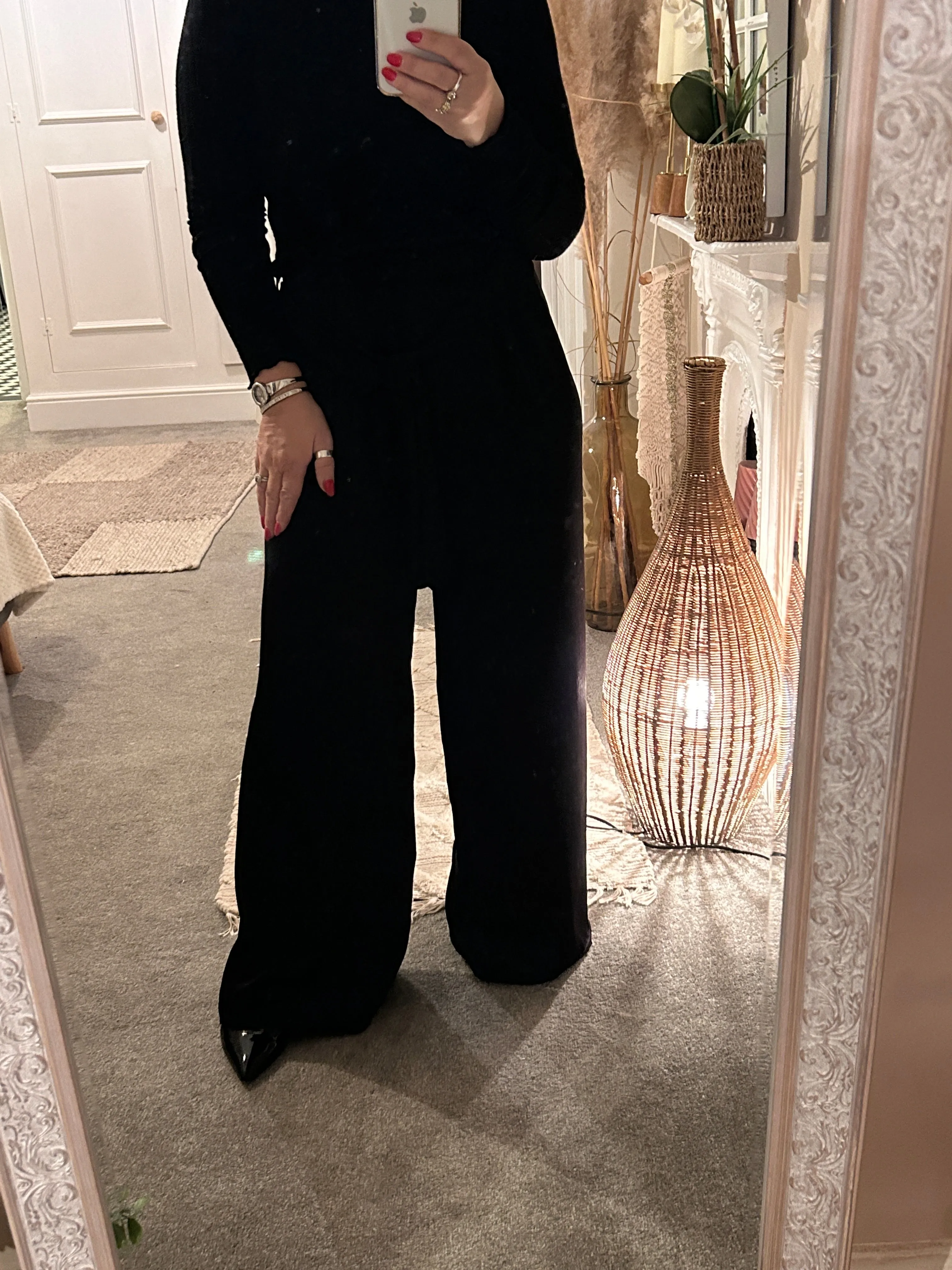 The Shiny Sarah Metallic Wide Leg Trousers With Elastic Waist